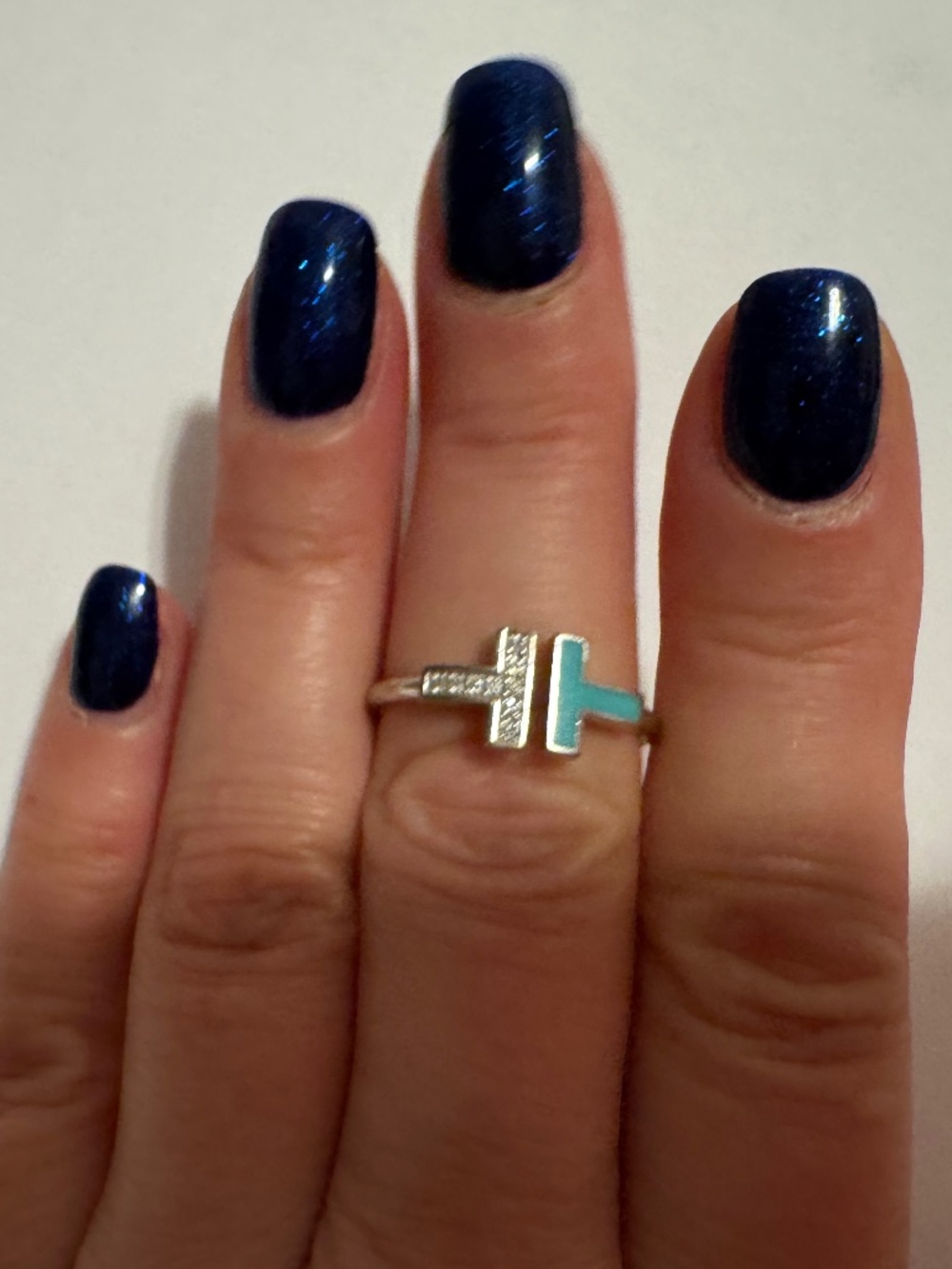 Tiffany T Diamond & Turquoise Wire Ring in White Gold - 8 1/2